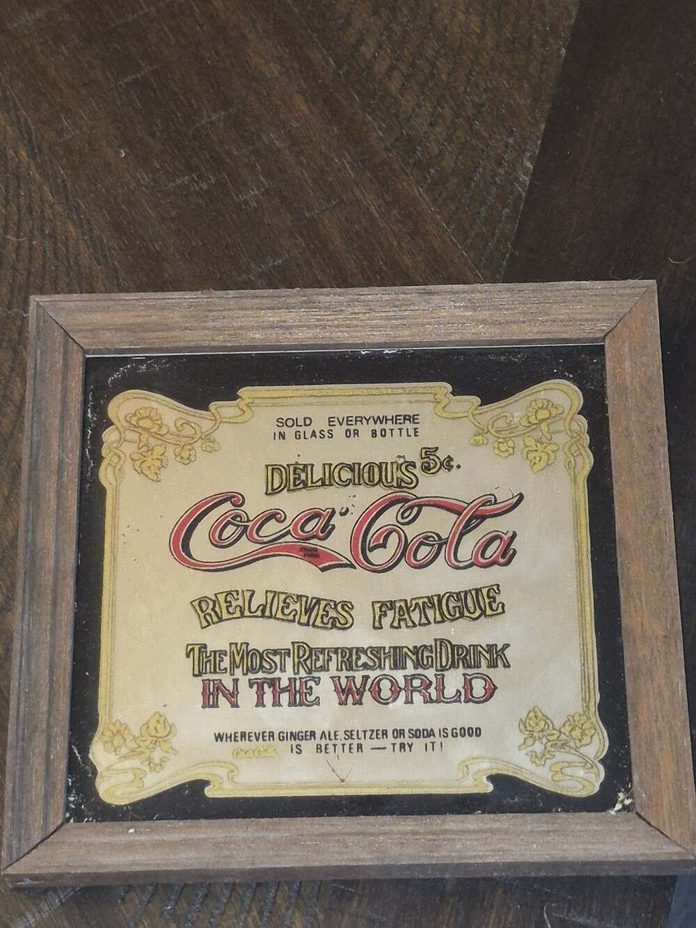 Vintage Coca Cola Relieves Fatigue Framed Mirror Sign